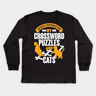 Easily Distracted By Crossword Puzzles And Cats Kids Long Sleeve T-Shirt